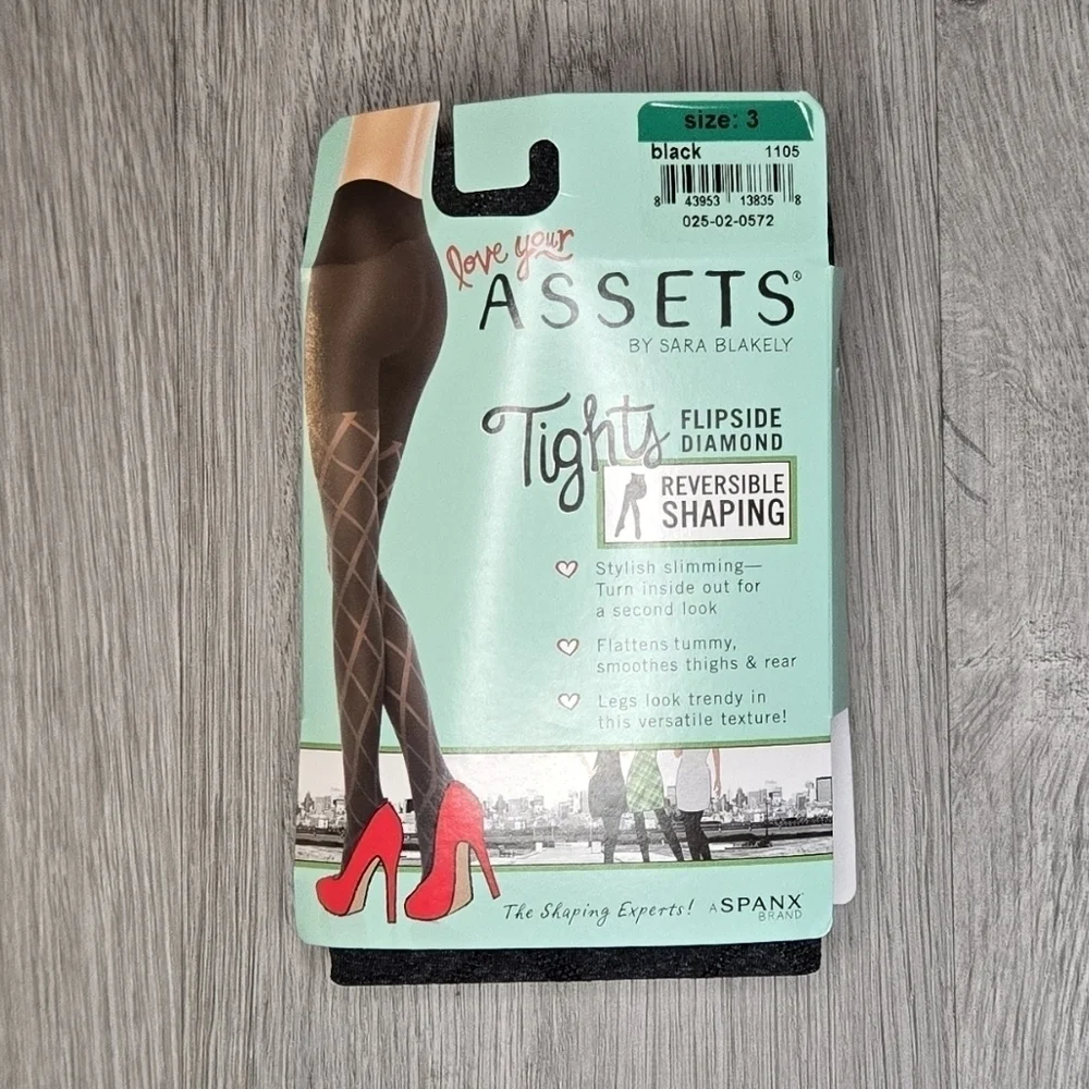 Spanx Love Your Assets Reversible Shaping Tights - Flipside Diamond Size 3 Black